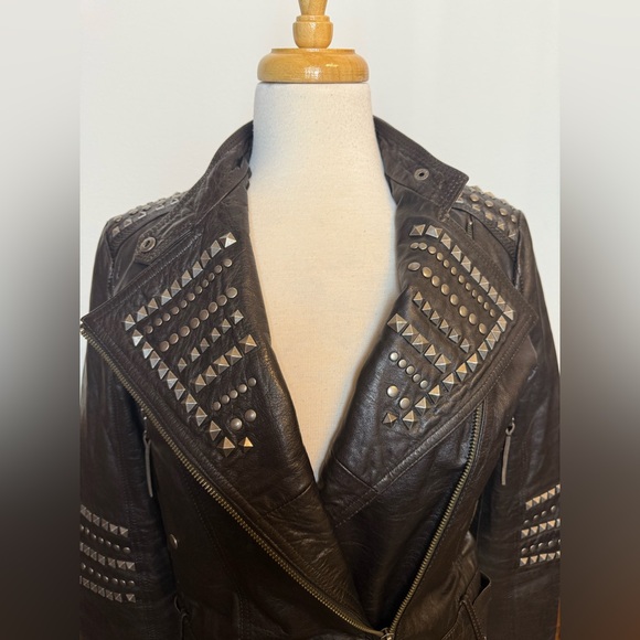 MANGO MNG Studded Black Cropped Leather Biker Moto Jacket As EUR M US S - Picture 4 of 11